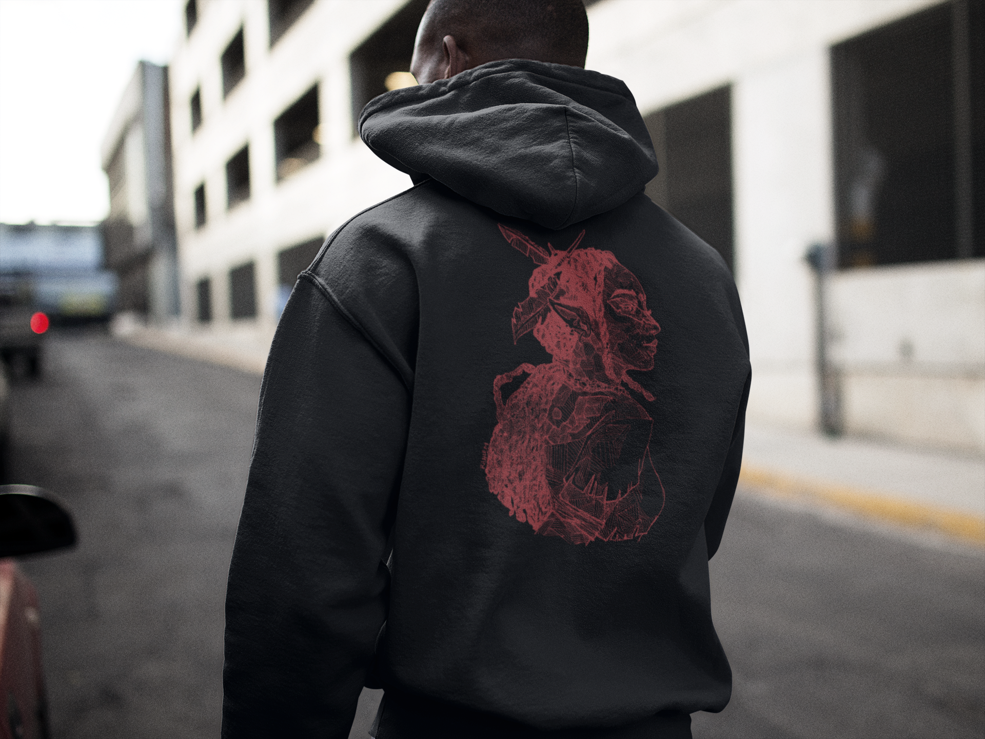 Niobe Milton Sketch Hoodie - Red on Black