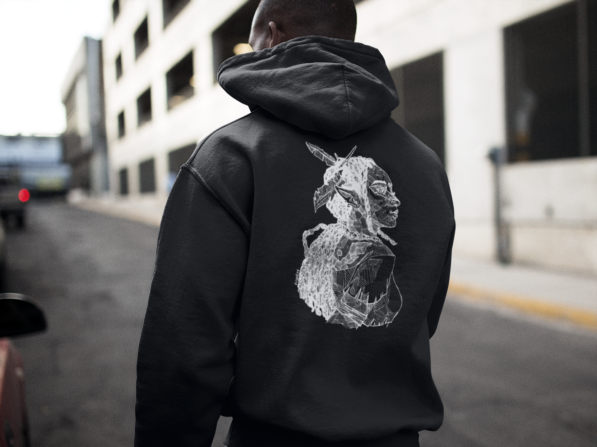 Niobe Milton Sketch Hoodie - White on Black